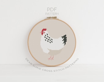 PDF Counted Cross Stitch - Clucking Hen / chicken cross stitch, diy, embroidery, pattern, gift, farm, country, barnyard, hen, bird, farmer