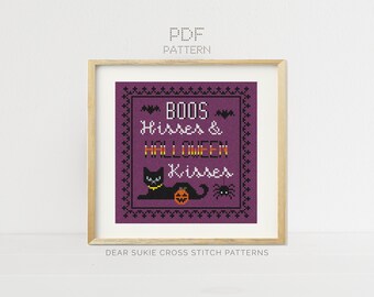 PDF Counted Cross Stitch - Black Cat / halloween cross stitch, cat, diy, how-to, holidays, spooky, funny, spider, autumn, boo