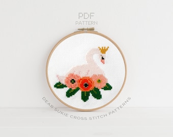 PDF Counted Cross Stitch - Swan / floral cross stitch, diy, how-to, embroidery, pattern, gift, dmc, supply, instruction, swan lake, ballet