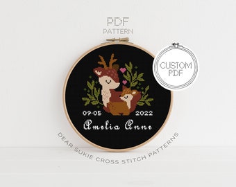 Custom PDF Counted Cross Stitch - Baby Deer / custom baby announcement, custom nursery, deer, baby name, birth, baby gift, custom gift, name