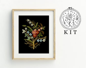 Counted Cross Stitch Kit - Vintage Needlepoint / floral cross stitch pattern, craft kit, embroidery, supplies, handmade, victorian, gothic