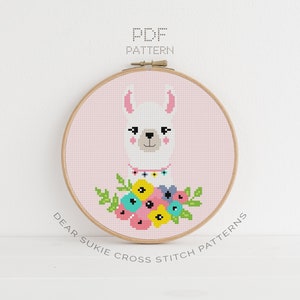 PDF Counted Cross Stitch - Llama / alpaca cross stitch, spring, diy, how-to, embroidery, pattern, gift, instruction, baby, nursery, floral