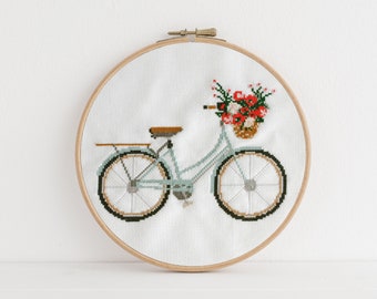 PDF Counted Cross Stitch - Lovely Day  bicycle cross stitch diy, how-to, embroidery, pattern, gift, dmc, supply, instruction, baby, bike