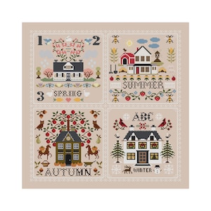 The Seasons Sampler Cross Stitch Pattern PDF embroidery, summer craft, stitching pattern, spring, folk sampler, autumn, winter image 4