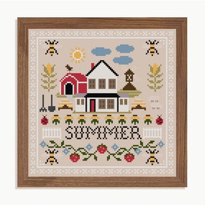 The Seasons Sampler Cross Stitch Pattern PDF embroidery, summer craft, stitching pattern, spring, folk sampler, autumn, winter image 6