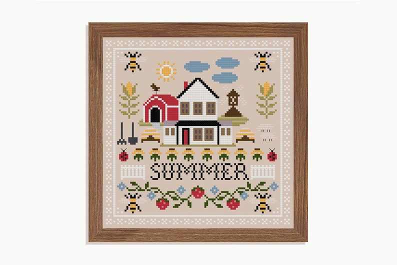 The Seasons Sampler Cross Stitch Pattern PDF embroidery, summer craft, stitching pattern, spring, folk sampler, autumn, winter image 6