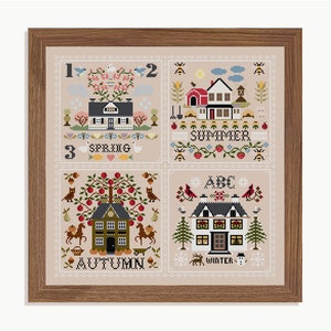 The Seasons Sampler Cross Stitch Pattern PDF embroidery, summer craft, stitching pattern, spring, folk sampler, autumn, winter image 3