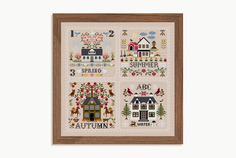 The Seasons Sampler Cross Stitch Pattern PDF embroidery, summer craft, stitching pattern, spring, folk sampler, autumn, winter image 3