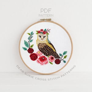PDF Counted Cross Stitch - Owl / owl cross stitch, diy, how-to, embroidery, pattern, gift, dmc, supply, instruction, baby, nursery, floral