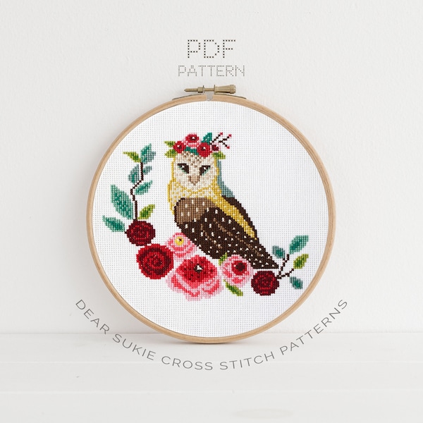 PDF Counted Cross Stitch - Owl / owl cross stitch, diy, how-to, embroidery, pattern, gift, dmc, supply, instruction, baby, nursery, floral