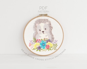 PDF Counted Cross Stitch - Hedgehog / hedgehog cross stitch pattern, embroidery, pattern, gift, dmc, supply, instruction, baby, nursery,