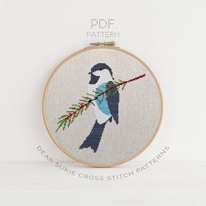 PDF Counted Cross Stitch - Winter Bird / christmas cross stitch, diy, how-to, embroidery, pattern, gift, dmc, supply, instruction, bird