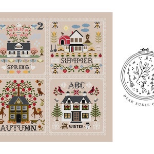 The Seasons Sampler Cross Stitch Pattern PDF Stickmuster, Sommer, Stickmuster, Frühling, Folklore, Herbst, Winter Bild 2