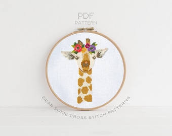 PDF Counted Cross Stitch - Giraffe / giraffe cross stitch, diy, how-to, embroidery, pattern, gift, dmc, supply, instruction, baby, nursery