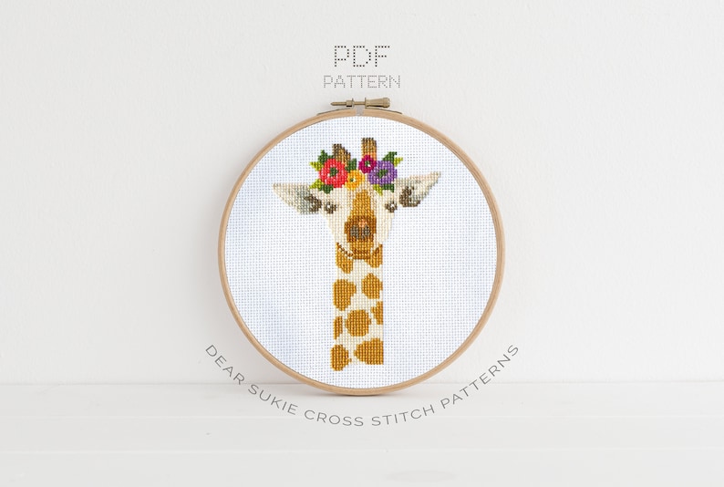 PDF Counted Cross Stitch Giraffe / giraffe cross stitch, diy, how-to, embroidery, pattern, gift, dmc, supply, instruction, baby, nursery image 1