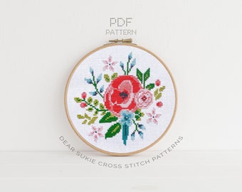 PDF Counted Cross Stitch - Vintage Floral / cross stitch pattern, embroidery, pattern, gift, baby, floral, flower, pretty, shabby chic