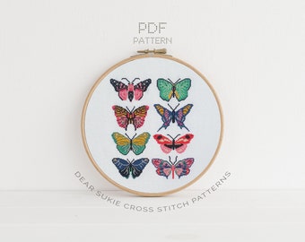 PDF Counted Cross Stitch - Butterflies /  cross stitch, diy, how-to, embroidery, pattern, gift, dmc, supply, instruction, moth, stitch