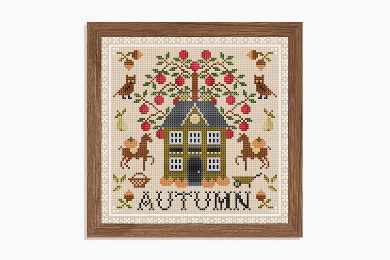 The Seasons Sampler Cross Stitch Pattern PDF embroidery, summer craft, stitching pattern, spring, folk sampler, autumn, winter image 7