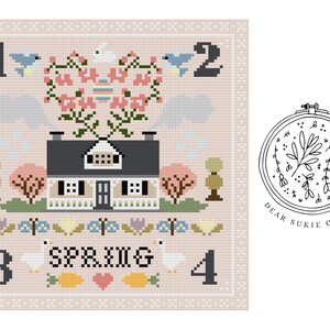 SpringSeason Sampler Cross Stitch Pattern PDF embroidery, spring craft, stitching pattern, xstitch, country life, folk sampler image 2