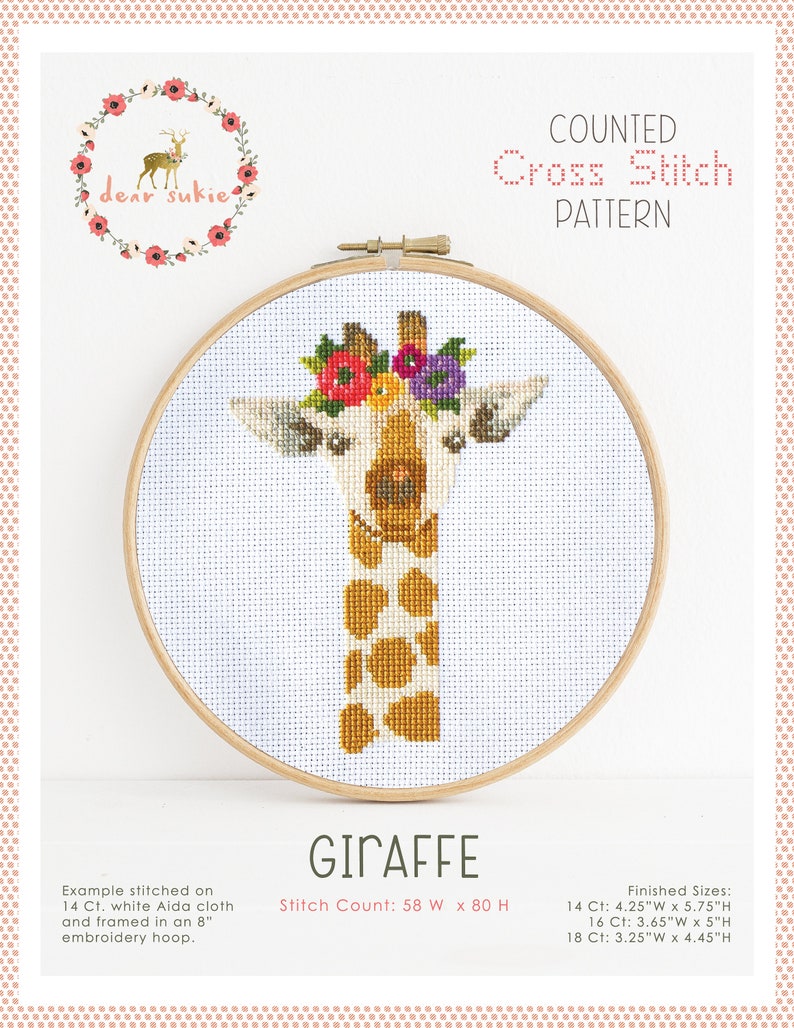 PDF Counted Cross Stitch Giraffe / giraffe cross stitch, diy, how-to, embroidery, pattern, gift, dmc, supply, instruction, baby, nursery image 3