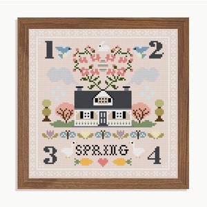 The Seasons Sampler Cross Stitch Pattern PDF embroidery, summer craft, stitching pattern, spring, folk sampler, autumn, winter image 5