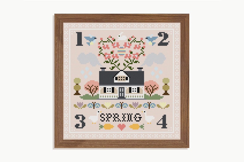 The Seasons Sampler Cross Stitch Pattern PDF embroidery, summer craft, stitching pattern, spring, folk sampler, autumn, winter image 5