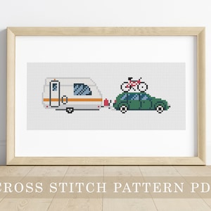 PDF クロスステッチ - 車とキャンピングカー / 旅行者、DIY、ハウツー、刺繍、パターン、ギフト、DMC、サプライ、説明、子供