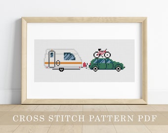 PDF Counted Cross Stitch - Car and Camper / traveller, diy, how-to, embroidery, pattern, gift, dmc, supply, instruction, kids