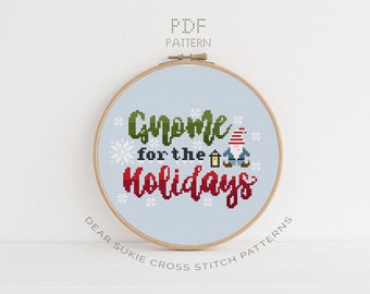 PDF Counted Cross Stitch - Gnome for the Holidays / gnome cross stitch, lion, diy, how-to, holidays, christmas, xmas, elf, elves