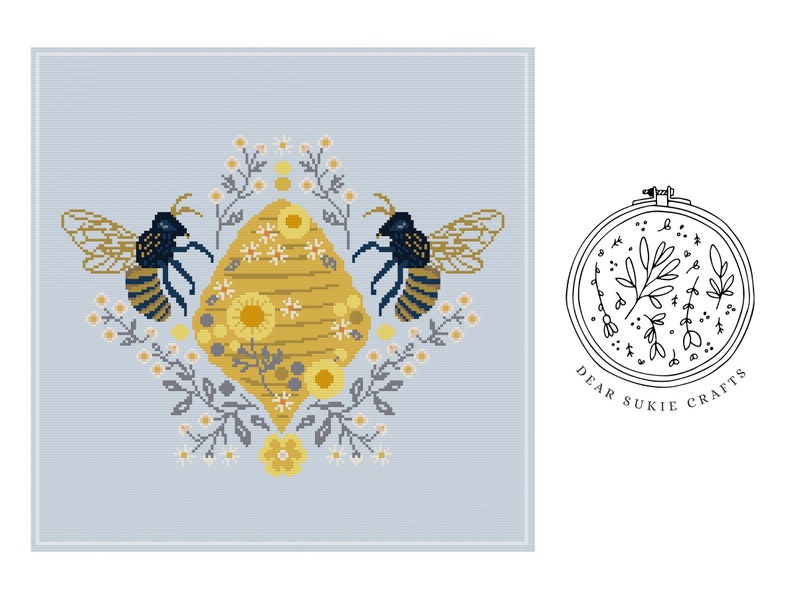 Cross Stitch Pattern Honey Bee / modern cross stitch pattern, bee embroidery pattern, bee cross stitch, bee, honeybee, beehive, spring image 2
