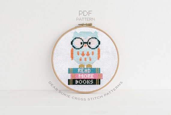 PDF Counted Cross Stitch Wise Owl / Owl Cross Stitch, Diy, Embroidery,  Pattern, Gift, Library, Librarian Gift, Kids, Books, Reading 