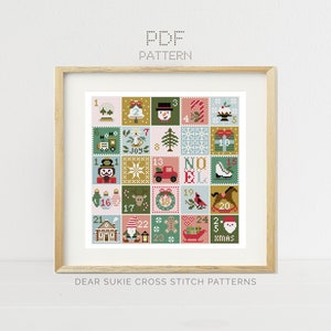 Cross Stitch Pattern - Xmas Advent / Calendar, christmas, holiday, embroidery, santa, reindeer, gnome, retro, vintage, christmas crafts