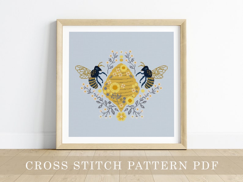 Cross Stitch Pattern Honey Bee / modern cross stitch pattern, bee embroidery pattern, bee cross stitch, bee, honeybee, beehive, spring image 1