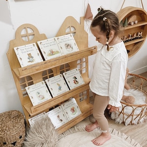 Handmade Montessori Bookshelf: Birch Wood House-Shaped Nursery Bookcase