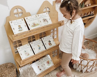 Handmade Montessori Bookshelf: Birch Wood House-Shaped Nursery Bookcase