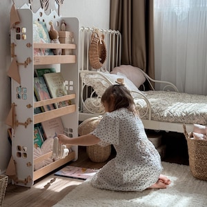 Montessori Bookshelf – Handmade Wooden Shelf for Kids – Fairy Tale Nursery Furniture – Toddler Book Display – Gift Idea Ages 1–7