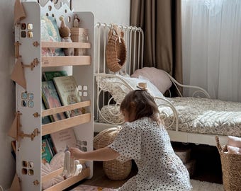 Handmade Montessori Bookshelf – Wooden Toddler Book Display, Custom Engraving