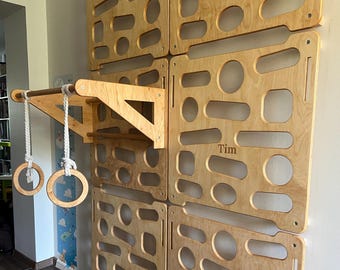 Große Indoor-Kletterwand aus Holz für Kinder - Montessori-inspirierte Wandleiter - Kleinkind-Kletterplatte - Aktives Spiel-Gym für Zuhause - im Alter von 2-10 Jahren