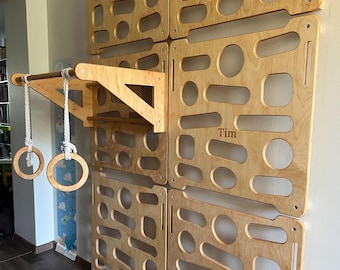 Parete da arrampicata in legno per interni per bambini – Scala da parete ispirata al metodo Montessori – Pannello per arrampicata per bambini – Palestra di gioco attiva per la casa – Età 2-10