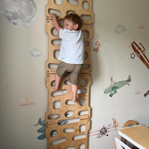Houten binnenklimmuur voor kinderen – op montessori geïnspireerde muurladder – klimpaneel voor peuters – actieve speelgymnastiek voor thuis – 2-10 jaar