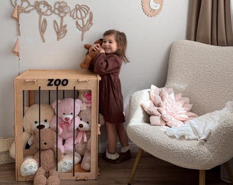 Handmade Wooden Stuffed Animal Zoo – Montessori Toy Storage