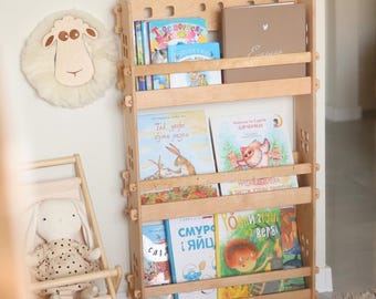 Montessori Wall Bookshelf: Kids' Room Decor, Custom Engraving