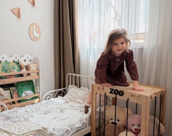 Handgemaakte houten knuffeldierentuin – Montessori speelgoedorganizer
