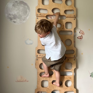Wooden Indoor Climbing Wall for Kids – Montessori-Inspired Wall Ladder – Toddler Climber Panel – Active Play Gym for Home – Ages 2–10