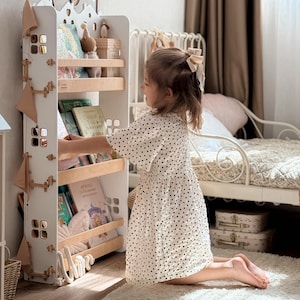 Montessori Bookshelf – Handmade Wooden Shelf for Kids – Fairy Tale Nursery Furniture – Toddler Book Display – Gift Idea Ages 1–7