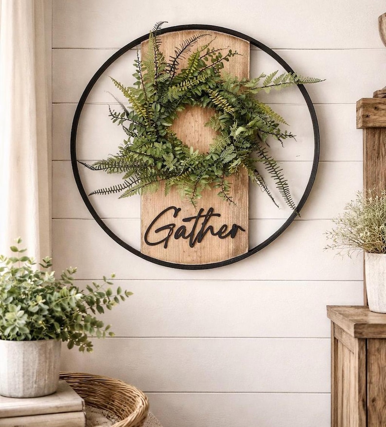 Gather Wall Sign – Bourbon Barrel Hoop Decor – Farmhouse Porch Wall Art ...