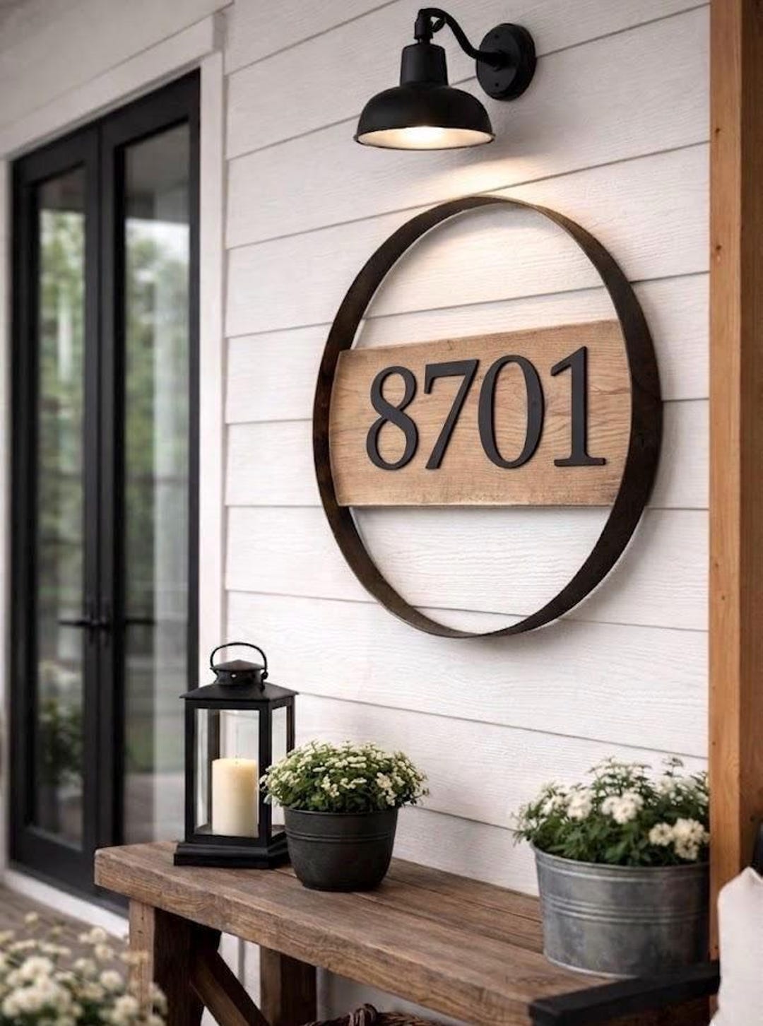 Rustic Address Sign With Large House Numbers, Bourbon Barrel Hoop ...