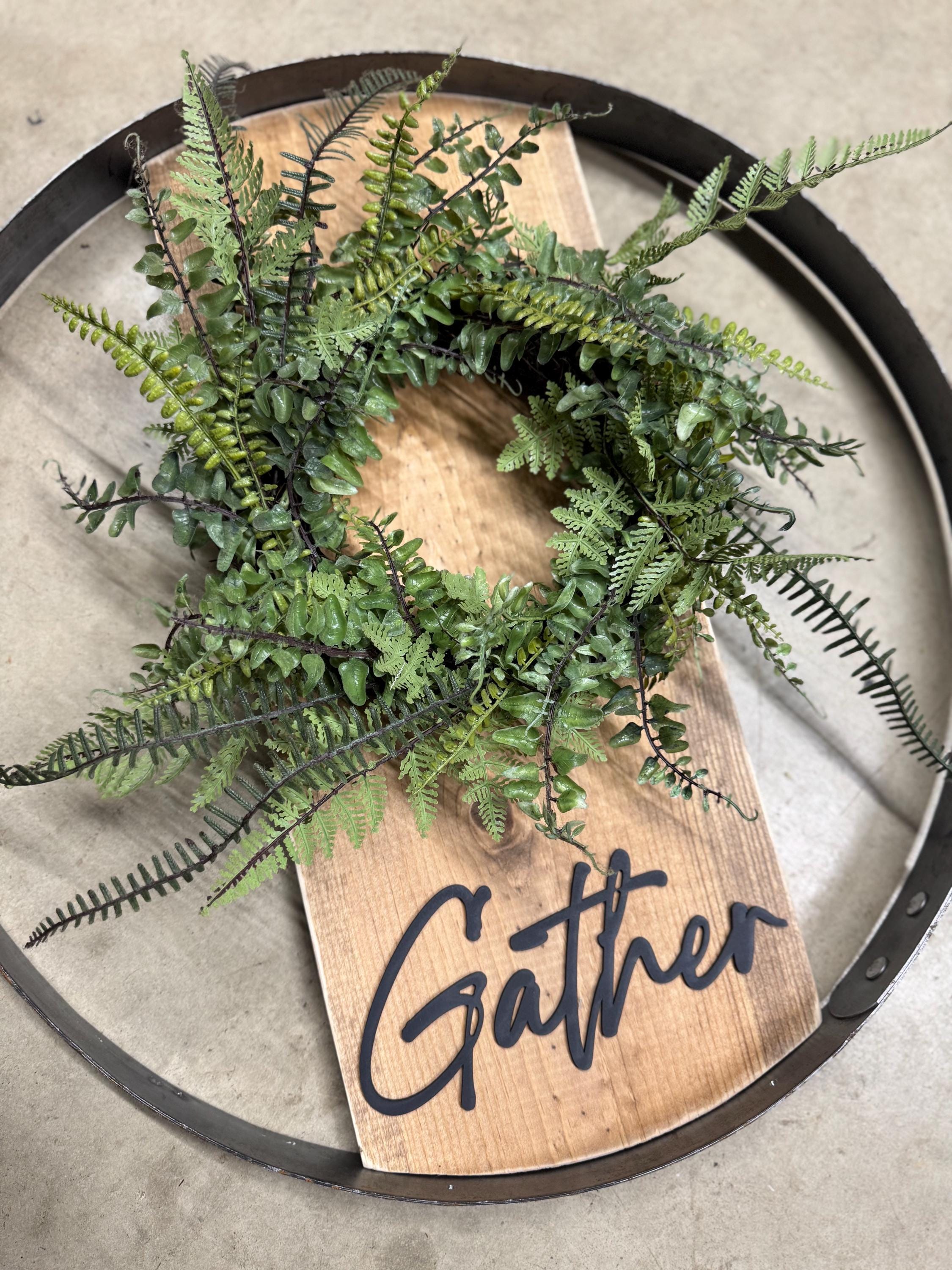 Gather Wall Sign – Bourbon Barrel Hoop Decor – Farmhouse Porch Wall Art ...