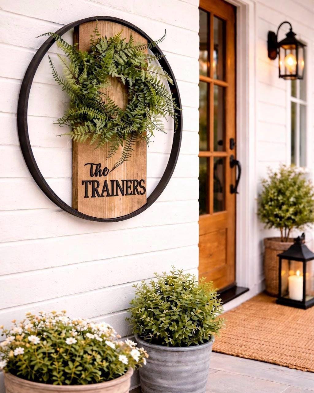 Personalized Family Name Hoop Sign With Wreath, Rustic Modern Porch ...