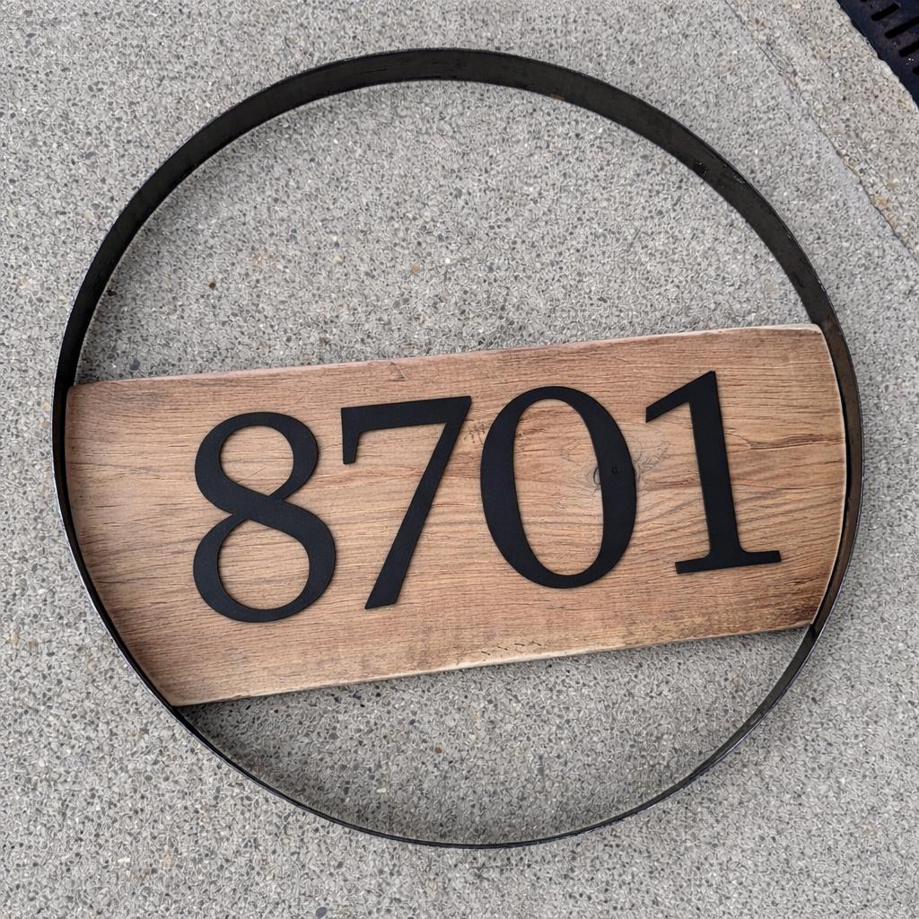 Round Metal Address Sign Rustic Address Sign With Large House Numbers, Bourbon Barrel Hoop ...